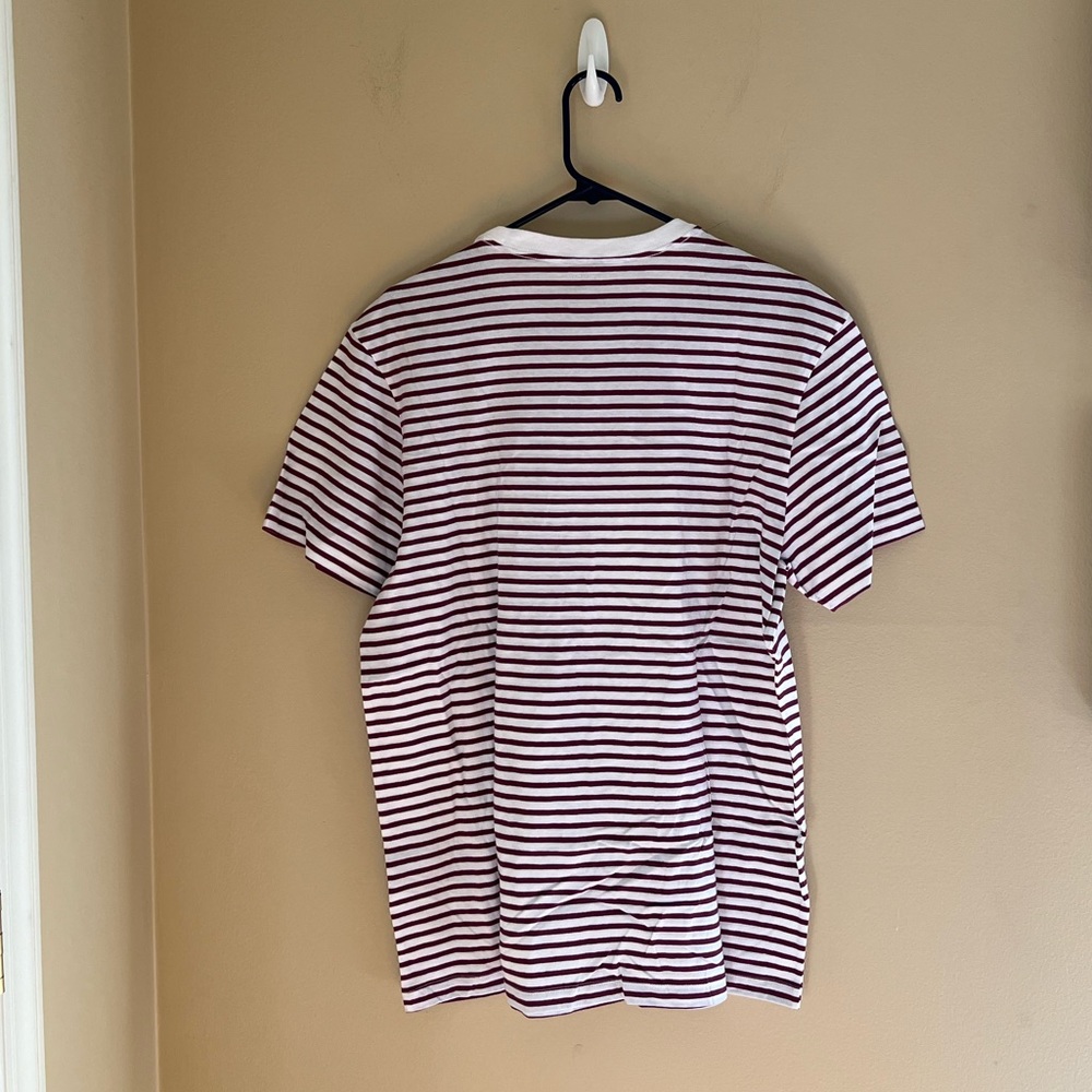 ⚪️J. CREW: Men’s size L, white & maroon striped, slim-washed short sleeve shirt. - Picture 5 of 5